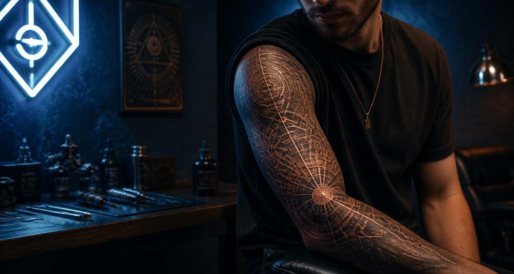 tatoueur geometrie bras homme studio