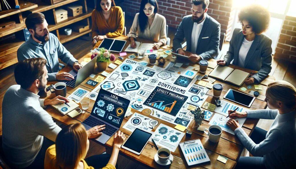 team discussing customer loyalty program ideas