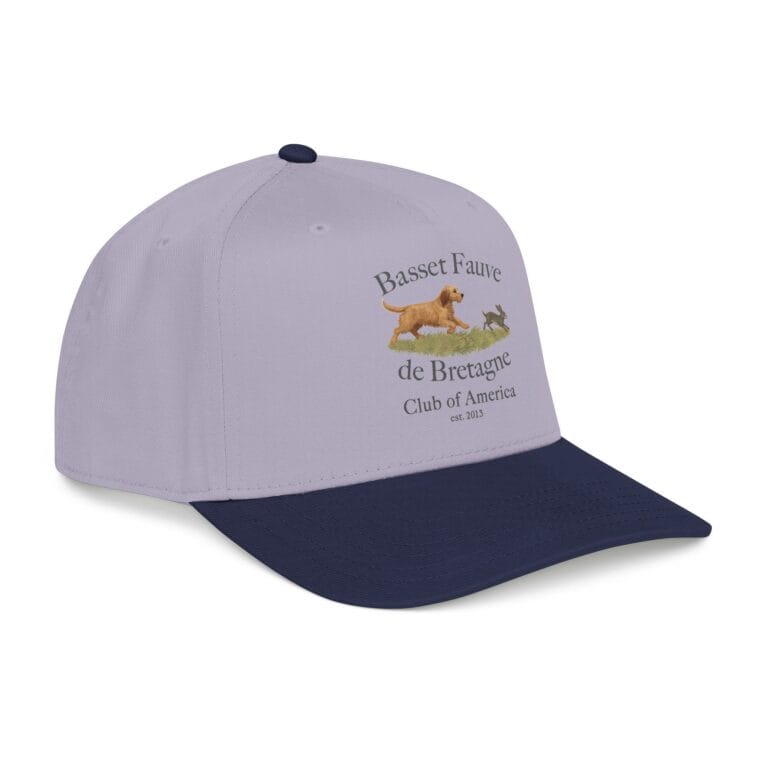 Basset Fauve de Bretagne hat, grey and blue design.