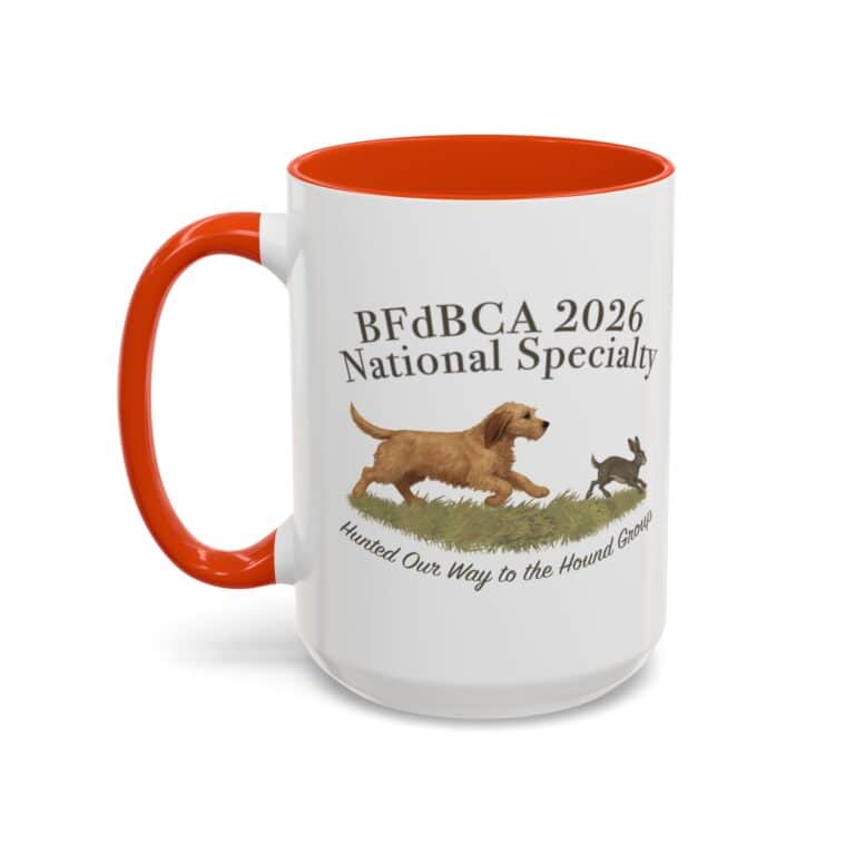 Specialty mug featuring dog chasing rabbit design.