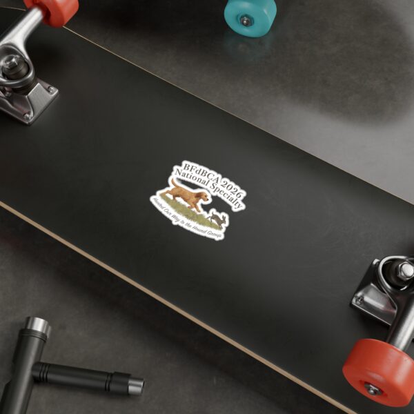 Skateboard with 2026 National Specialty sticker