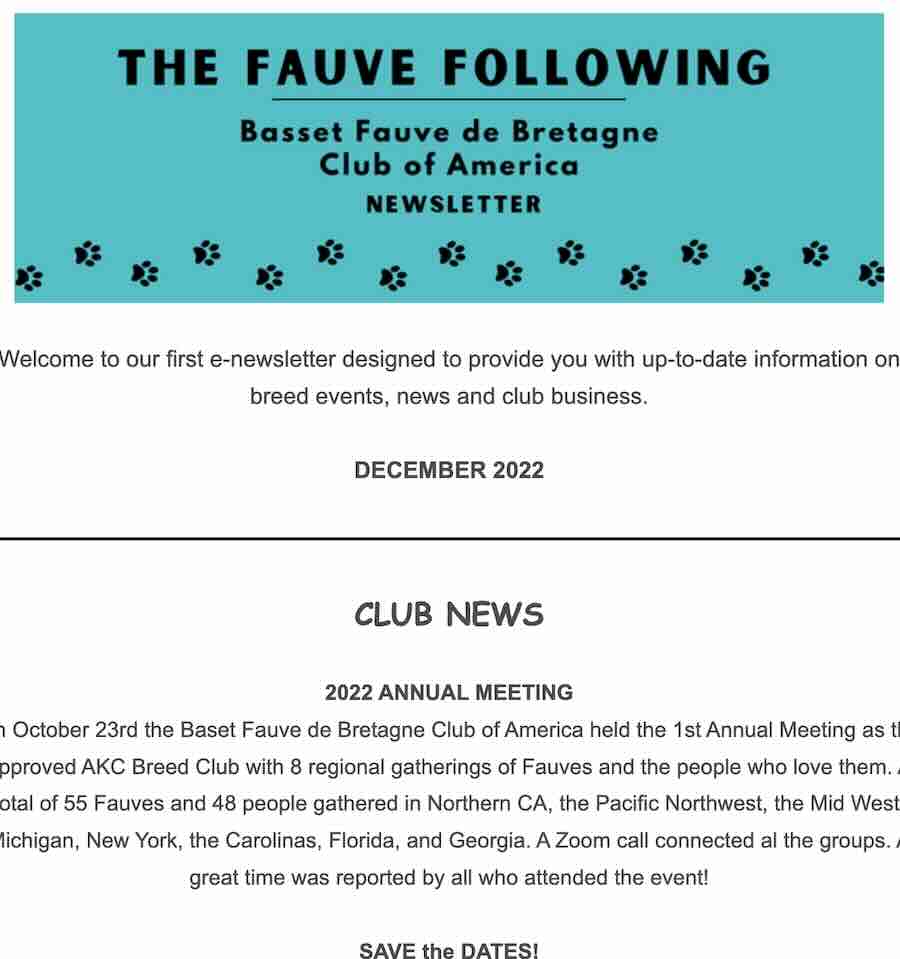Basset Fauve de Bretagne Club December 2022 newsletter