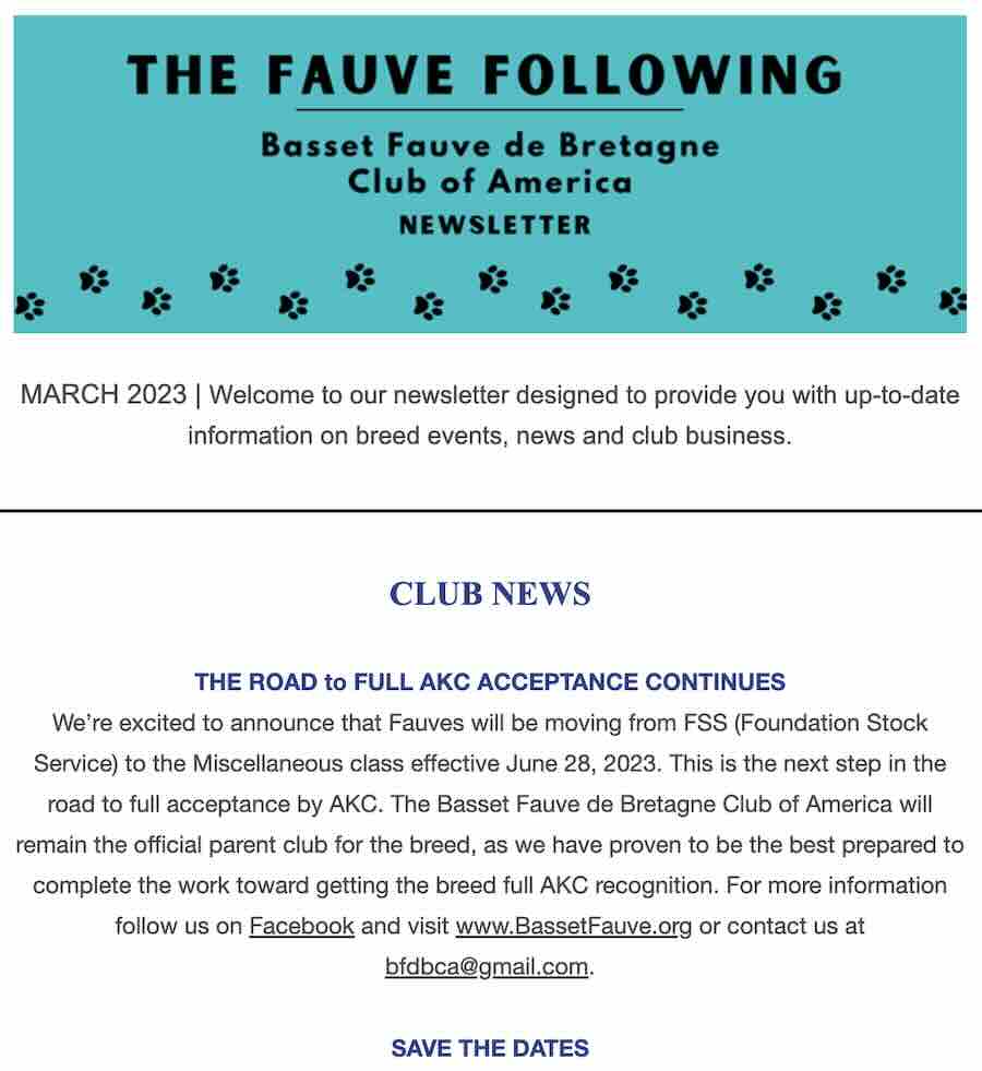 Basset Fauve Club newsletter March 2023