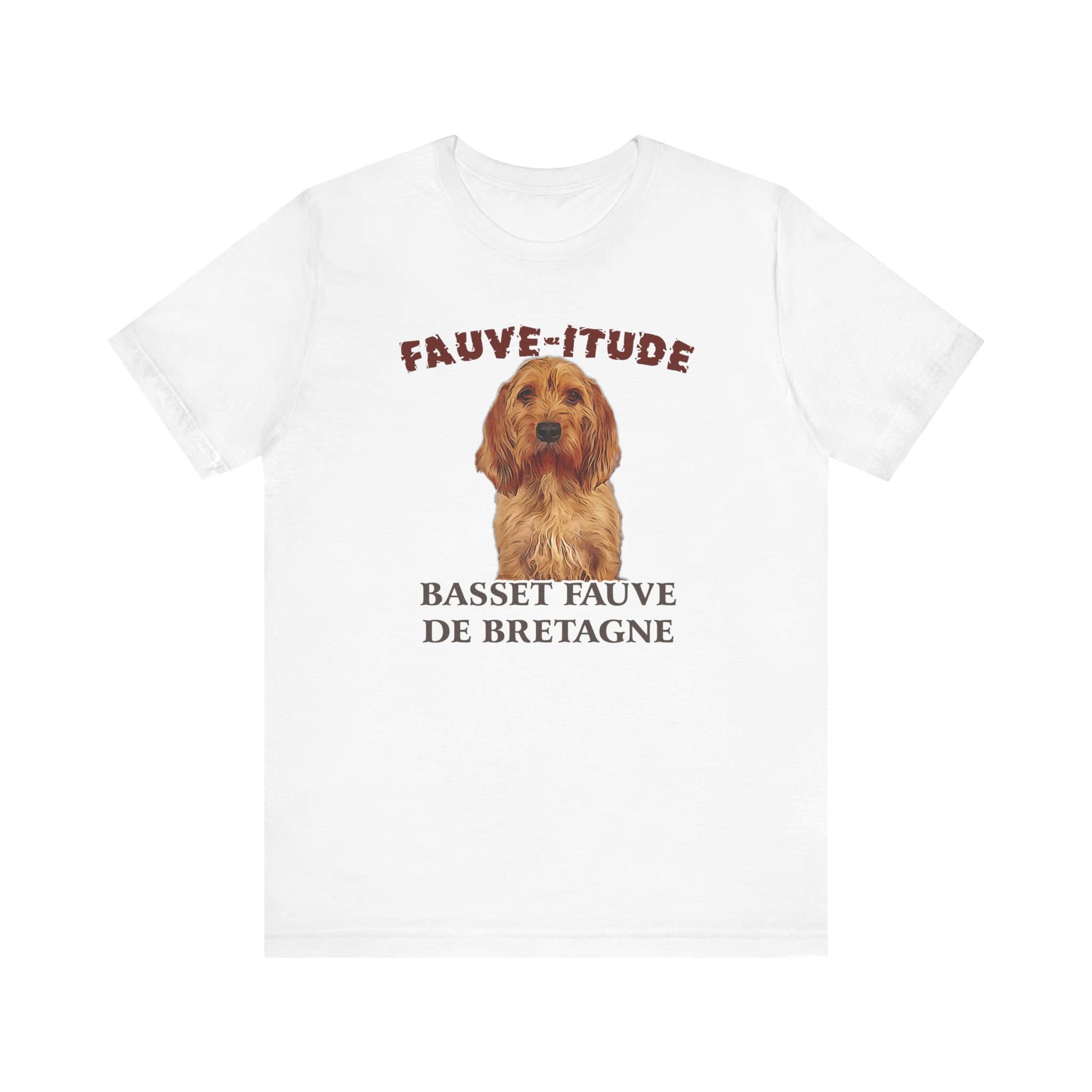 White t-shirt with Basset Fauve de Bretagne print.