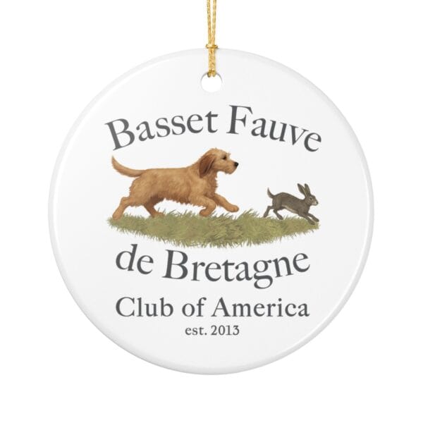 Basset Fauve de Bretagne chasing rabbit illustration.
