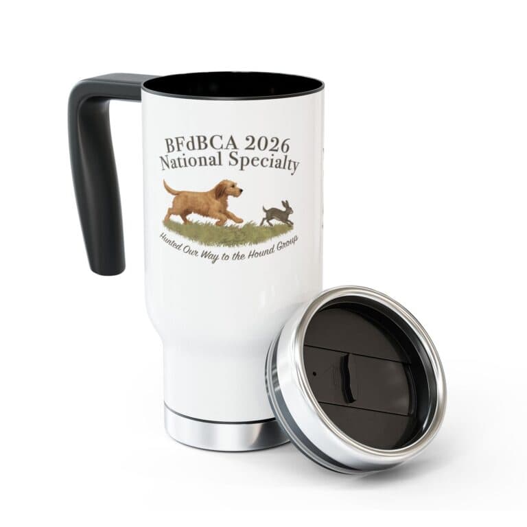 Mug with Basset Griffon design and removable lid.