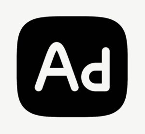 Black and white icon with 'Ad' text.