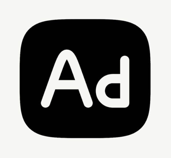 Black and white icon with 'Ad' text.
