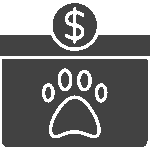 Pet donation box with dollar symbol.