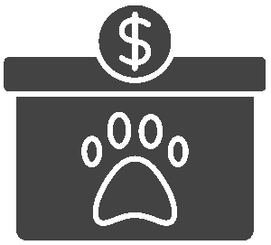 Pet donation box with dollar symbol.