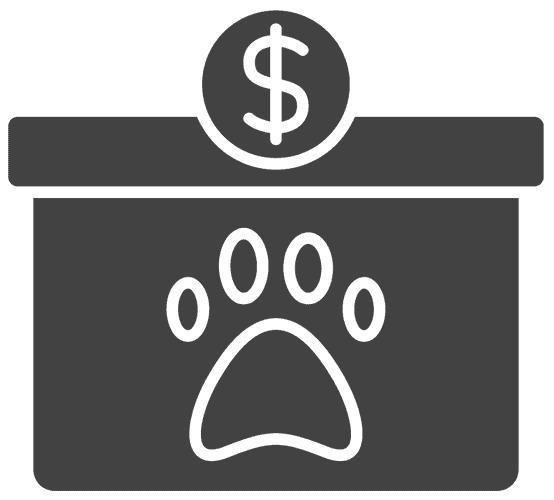 Pet donation box with dollar symbol.