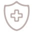 Escudo com cruz em negrito, símbolo universal de saúde e proteção médica.