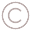 Ícone de um "C" dentro de um círculo, representando copyright. Indica proteção de obras autorais como textos, músicas ou vídeos.