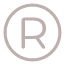 Ícone de um "R" dentro de um círculo, representando marca registrada. Indica proteção legal sobre nomes, logotipos ou slogans.