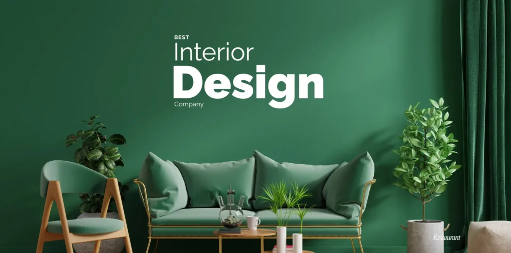 Best Interior Design Agencies: Your Guide to Choosing the Right Partner 1 Elegant green interior living space with plants and sofa.