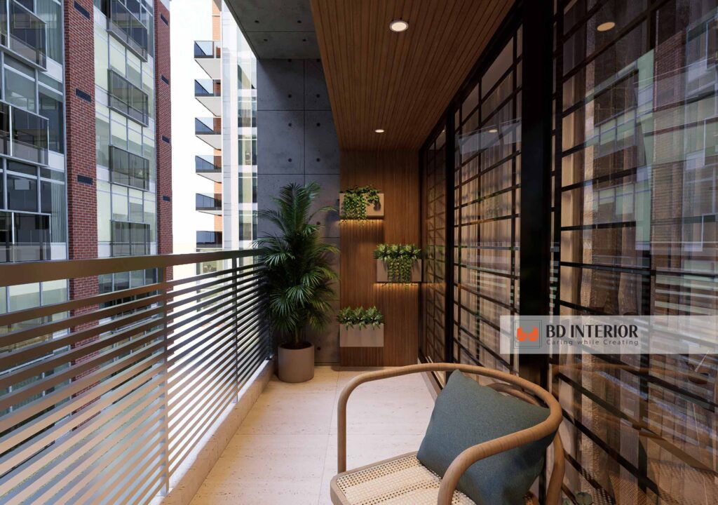 Ultimate Balcony Design in Bangladesh: Transform Your Space 1 Balcony interior with wooden accents, plants, and.