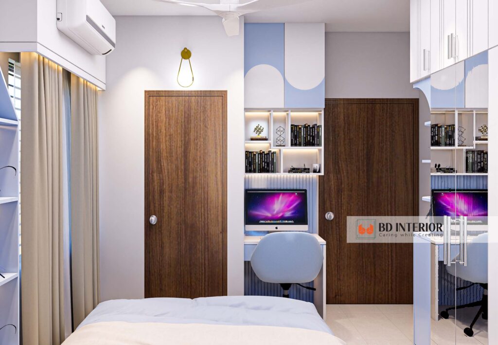Room Interior Decoration: Design Your Dream Space 3 Modern bedroom with built-in storage and workspace.