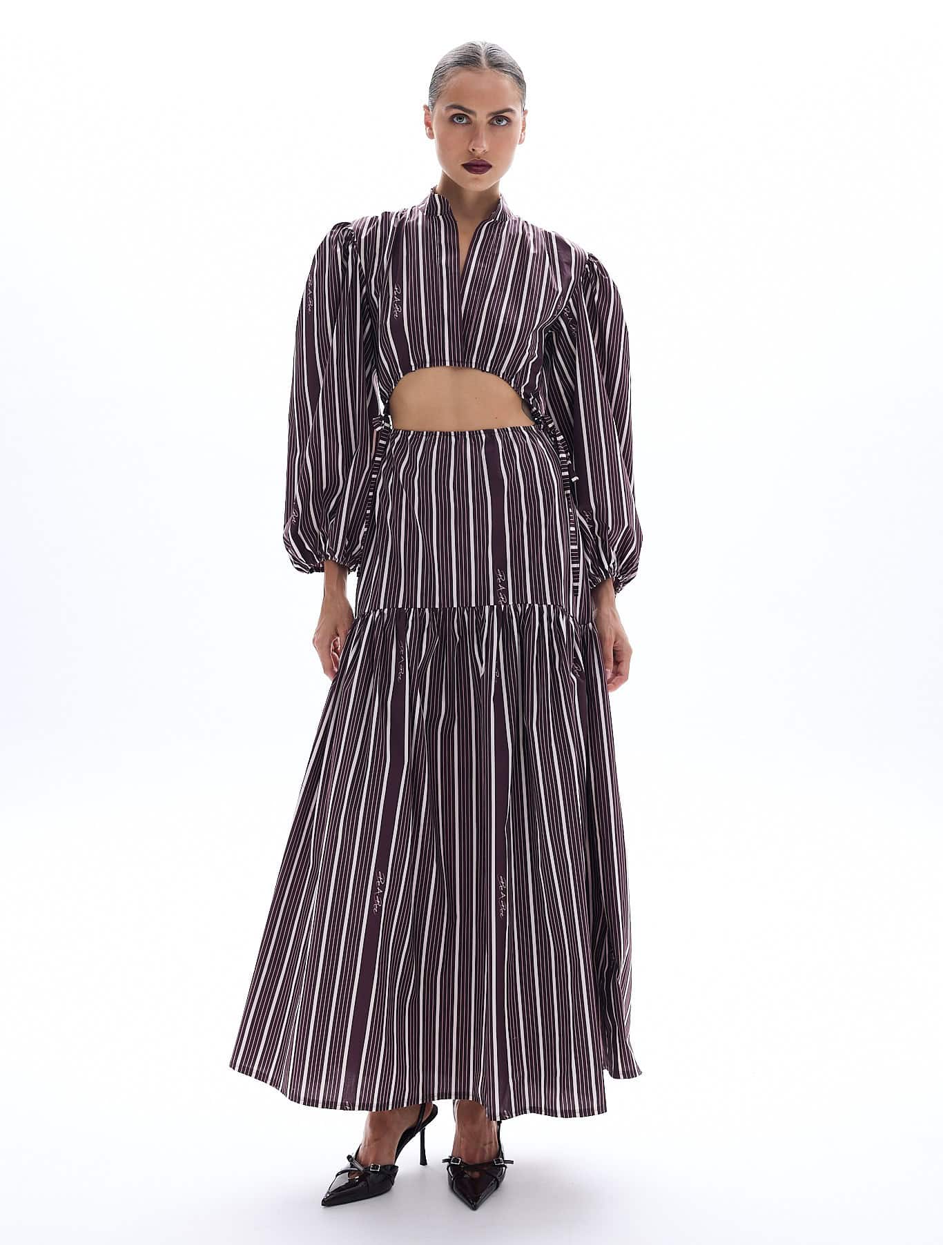 Be A Bee Maroon Stripped Dress - Be A Bee Couture