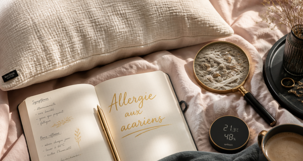 Bouton acariens lit sur taie d’oreiller