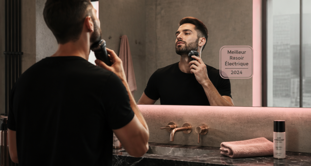 Meilleur rasoir électrique homme 2024 utilisé dans une salle de bain moderne