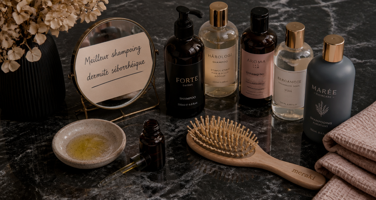 meilleur shampoing dermite séborrhéique brosse flacons huile