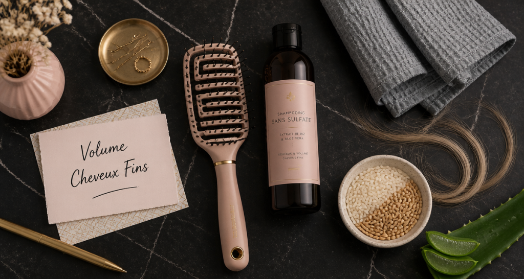 Quel est le meilleur shampoing pour cheveux fins sans volume flat-lay