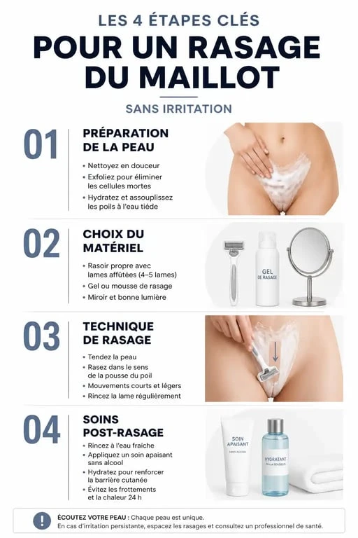Étapes pour un rasage du maillot sans irritation et sans poils incarnés