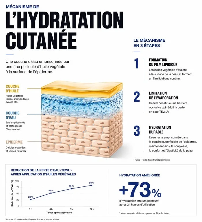 Schéma explicatif du mécanisme d'hydratation de la peau sans crème hydratante