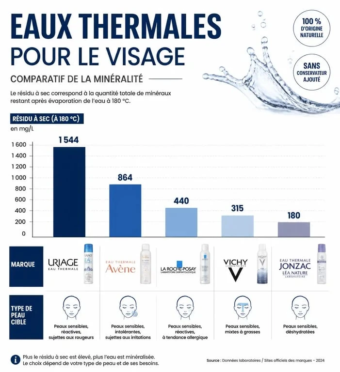 Comparatif des meilleures eaux thermales pour le visage selon la minéralité et le type de peau