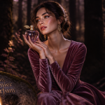 parfum lollita femme robe mauve flacon pomme forêt