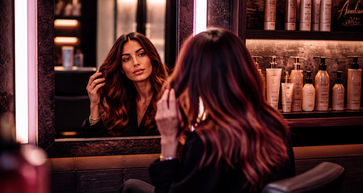 reflets rouge cheveux bruns femme miroir