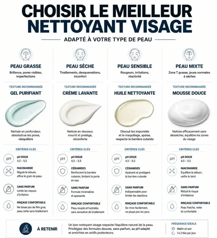 Comparatif du meilleur nettoyant visage selon le type de peau et la texture