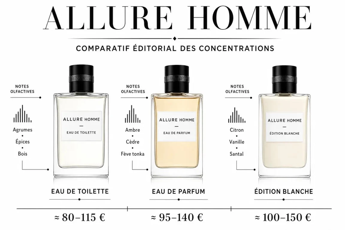 Allure parfum homme de Chanel avec comparatif des versions et des prix
