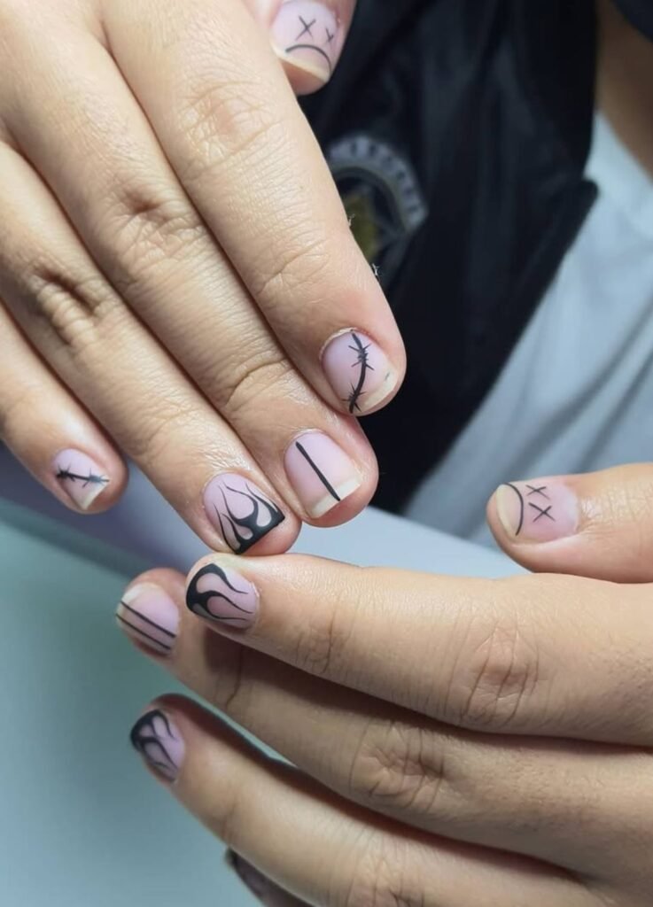 Fire Negative Space Nail Design For Men