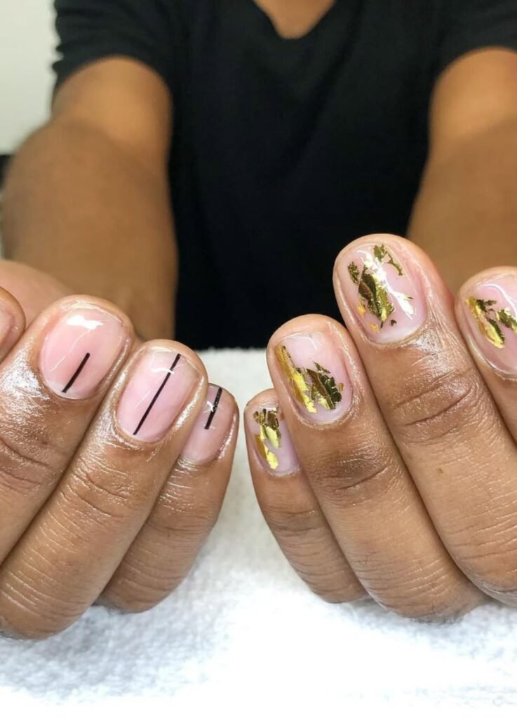 Foils and Lines on Naturals Men's Nail Design