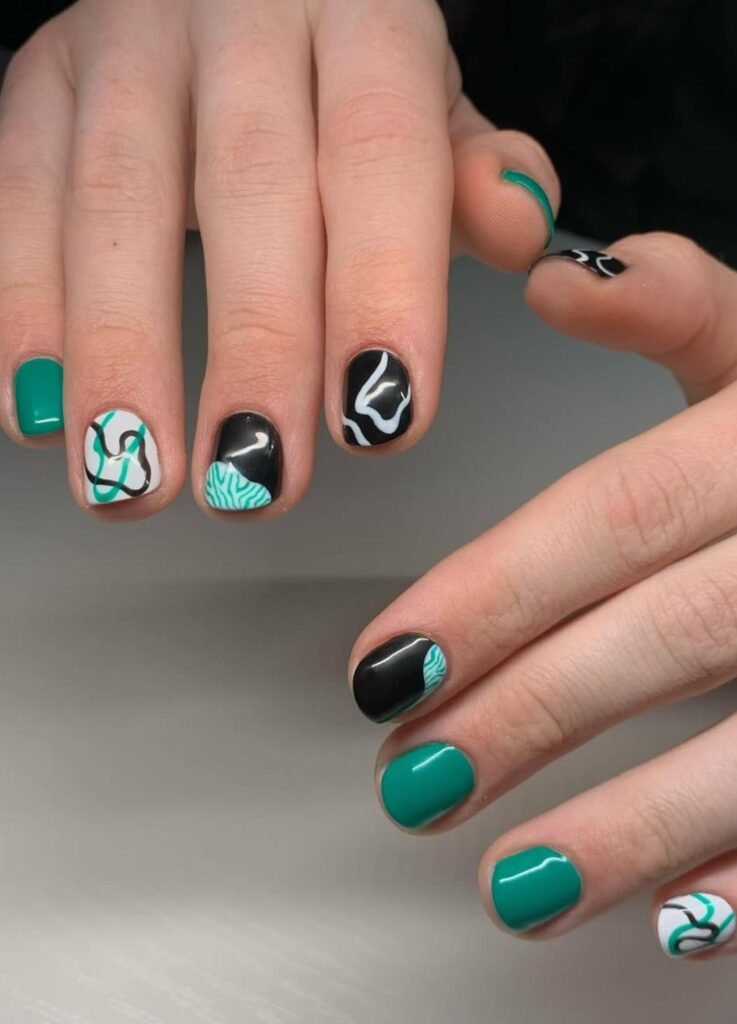 Green Abstract Men's Nail Design