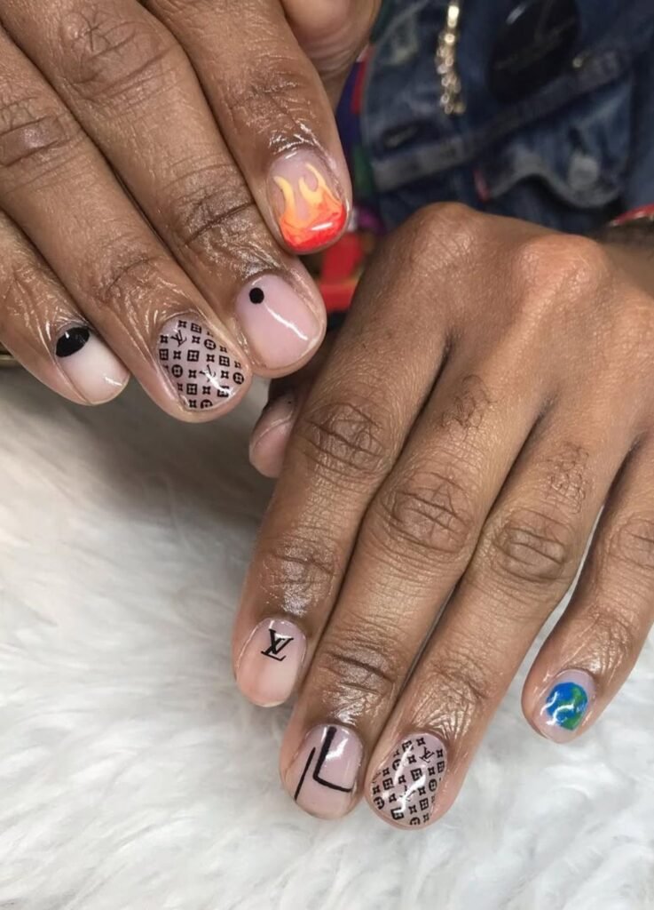 LV pattern accent Men's Nail Design