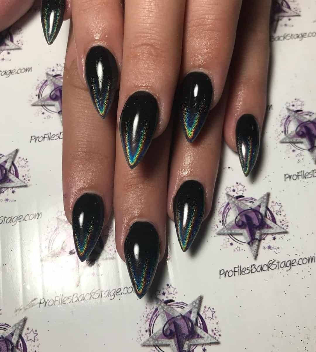 chic play on chrome nails with a glowing halo effect.