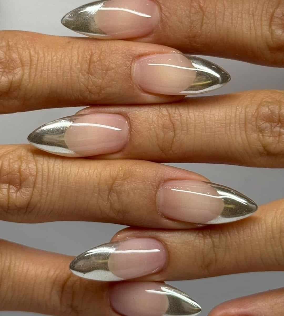 Silver Chrome Almond-Shaped French Tips