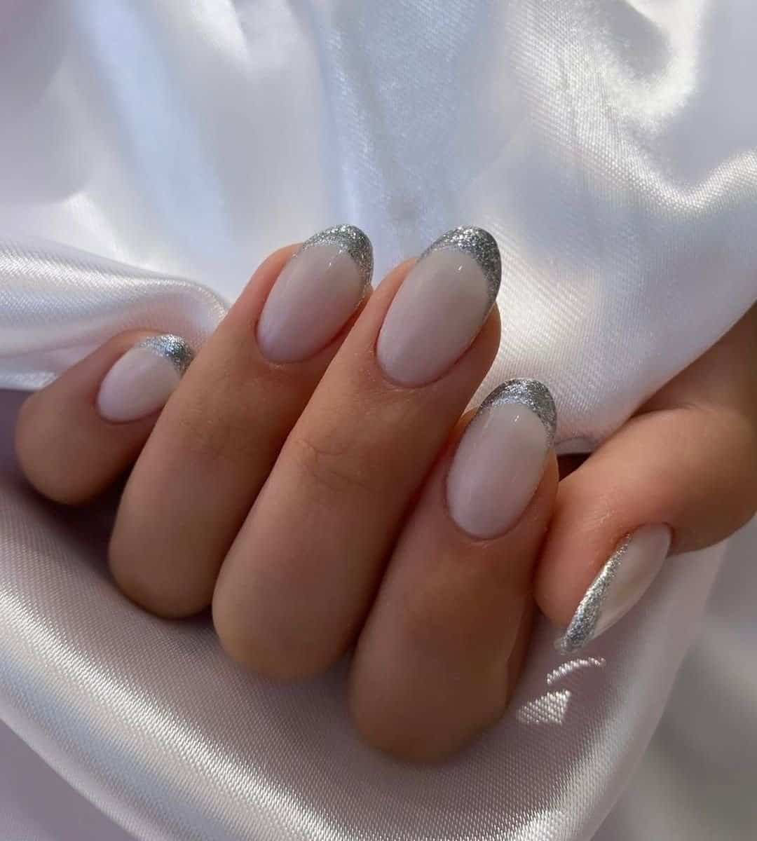 Silver French Nails With Nude Base