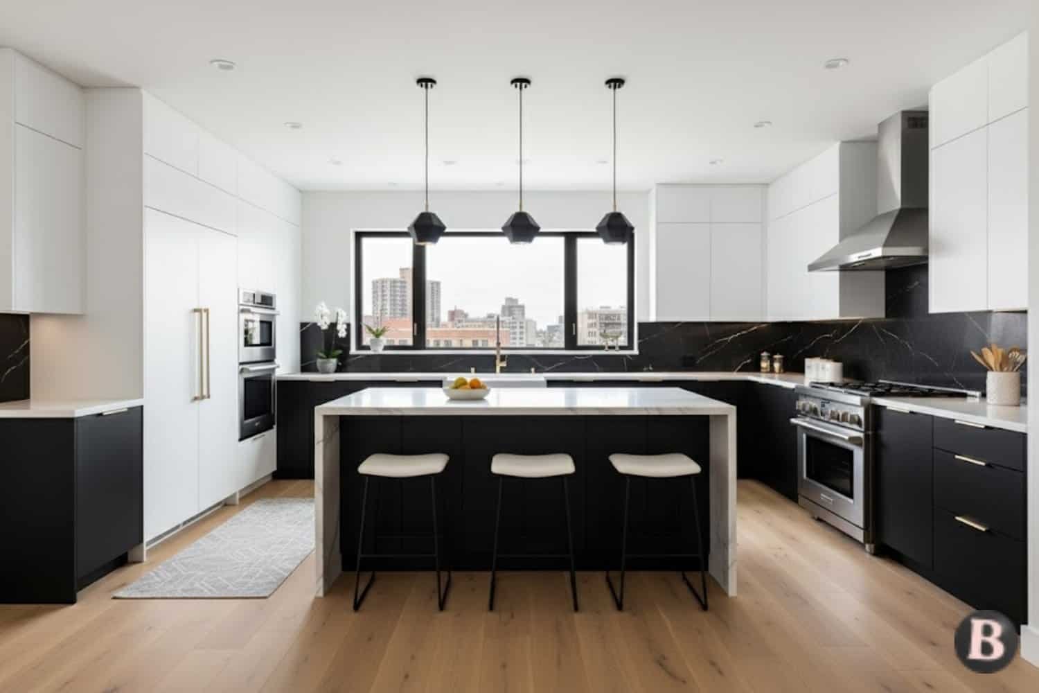 Image of Contemporary Black and White Kitchen Design