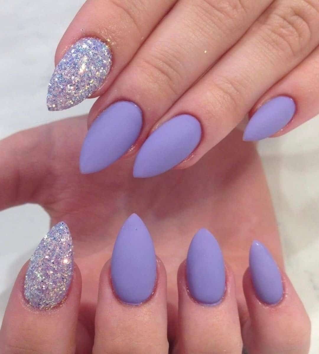 Image of Glitters with Matte Light Purple Nails