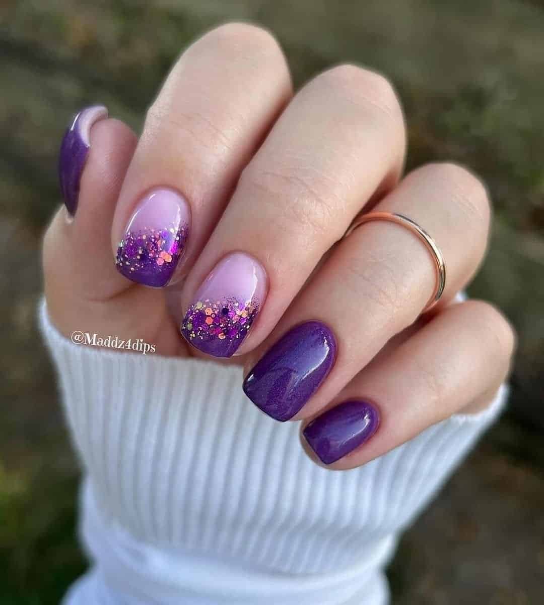 Image of Royal Purple Holiday Nails with Sparkles
