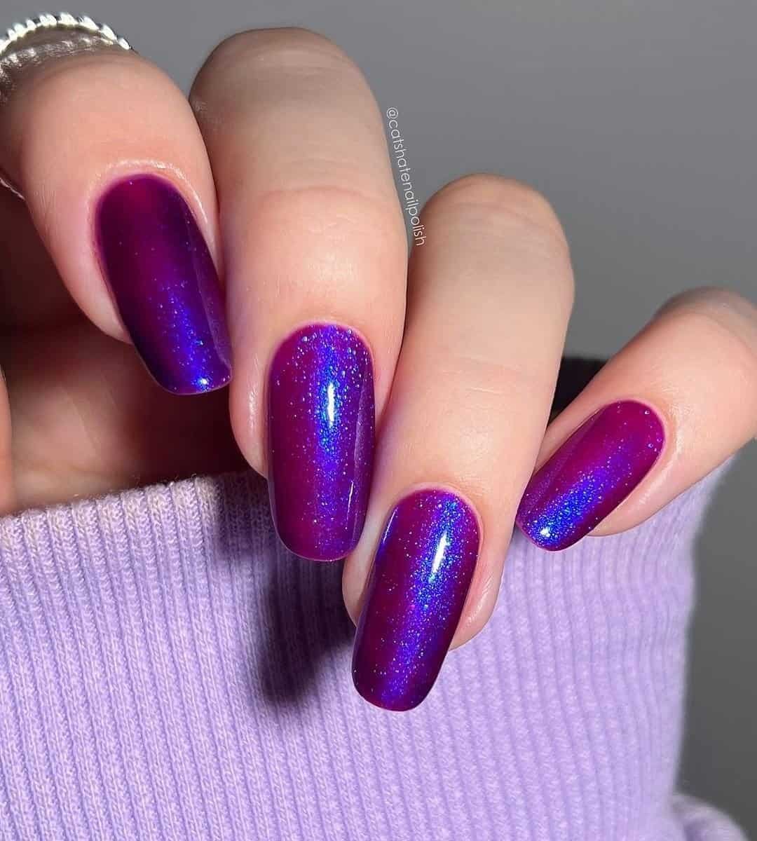 Image of Shimmer Purple Cat Eye Nails