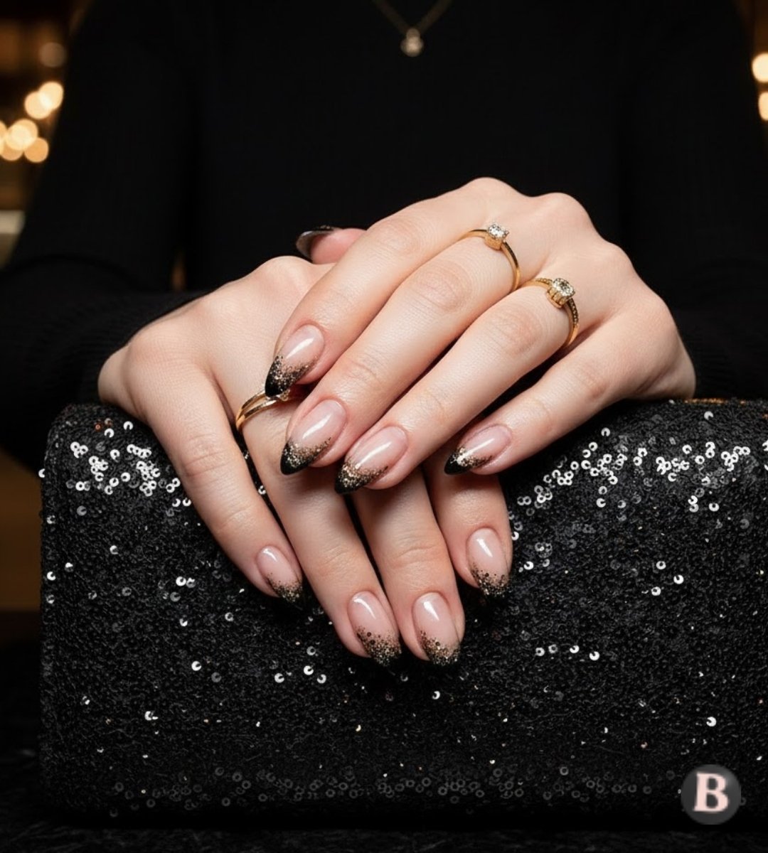 Image of Black Sparkles French Nails