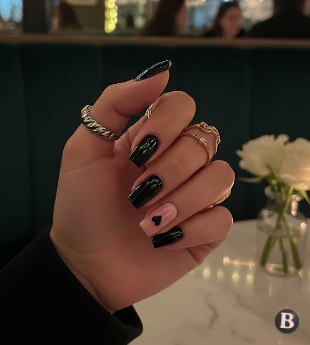 Image of Black Val Nails with Heart