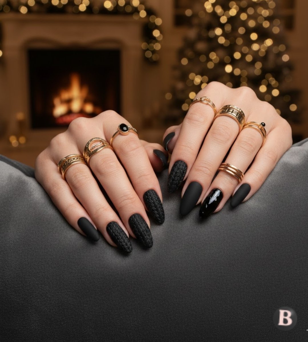 Image of Long Black Sweater Nails