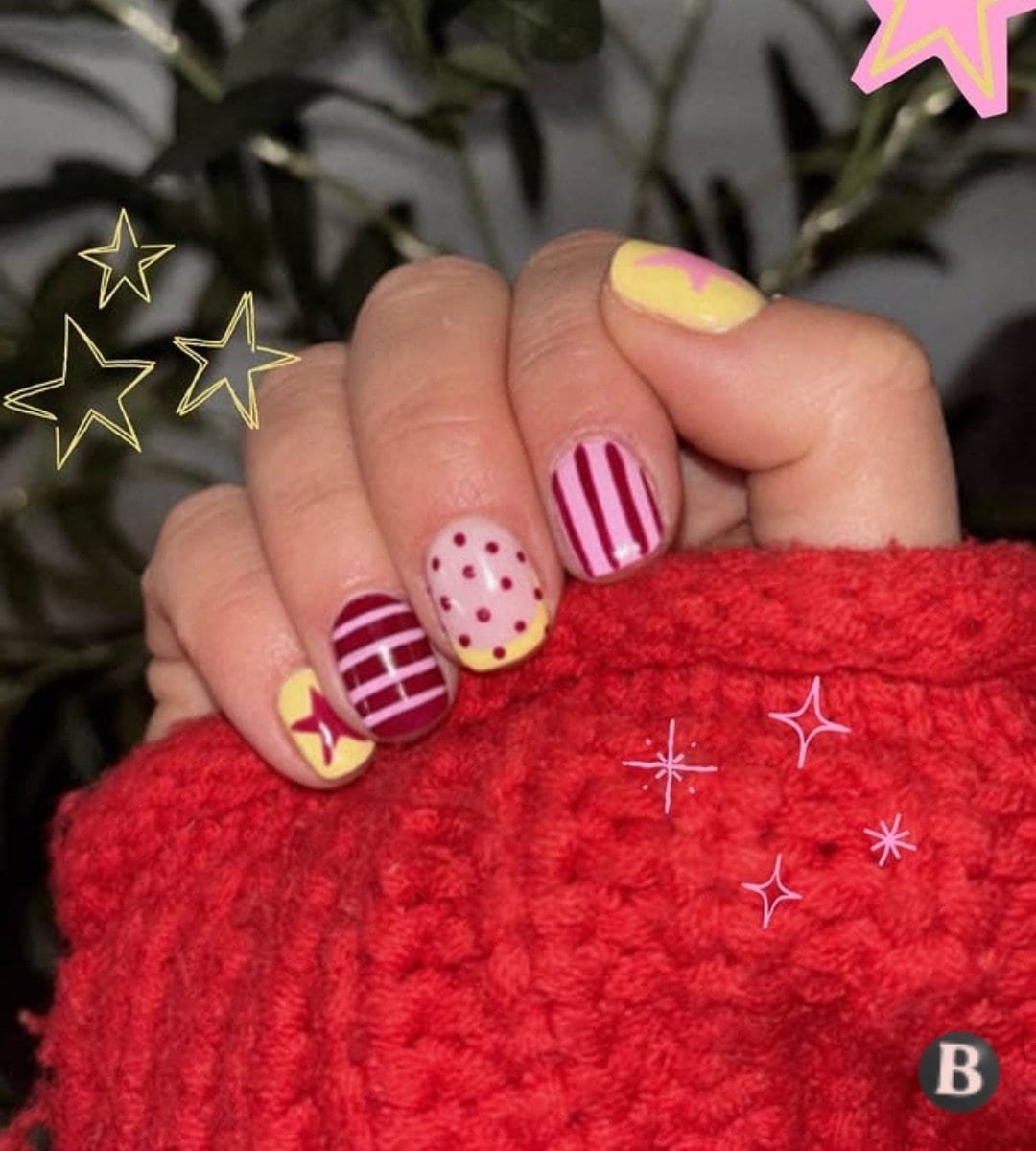 Copy of Nail Savvy World - Colourful Stripe, Stars & Polka Dots Weekend Nails