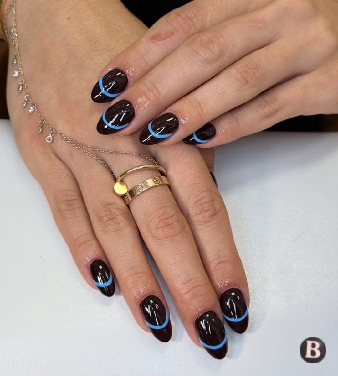 Copy of Nail Savvy World - Simple & Bold Black Weekend Nails With Blue Stripe