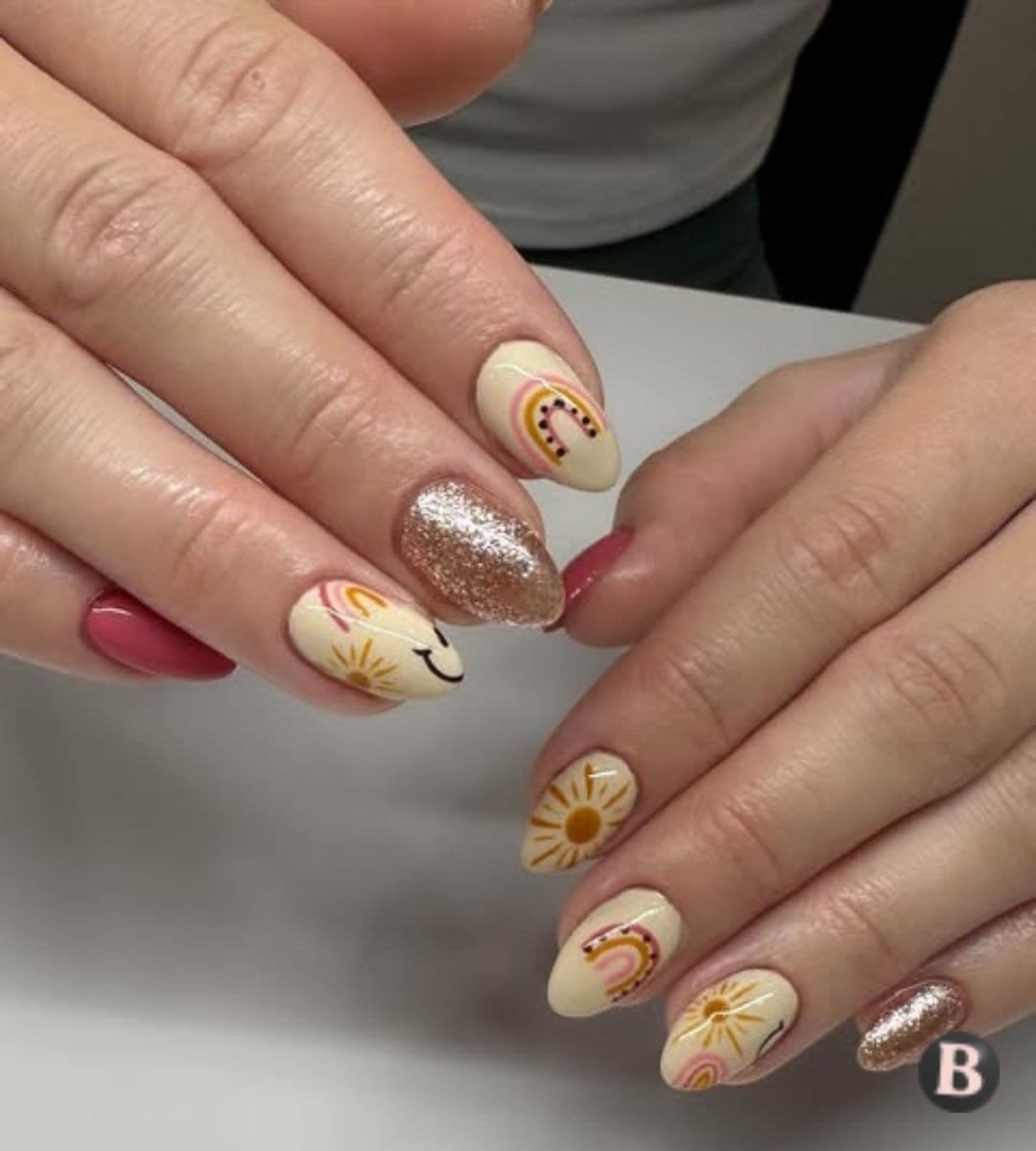 Bright & Cheerful Sunny Rainbow Doodle Back-To-School Nails